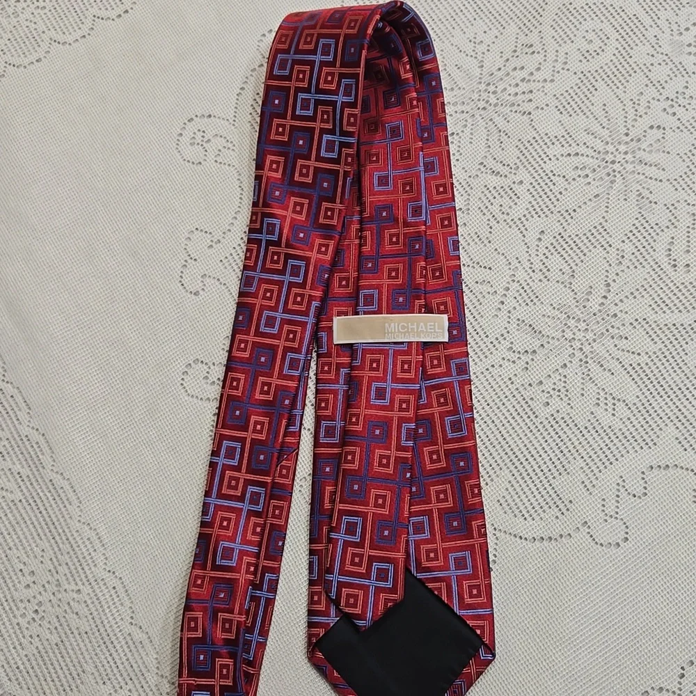 Michael Kors Red and Blue Geometric Tie 100% Silk.